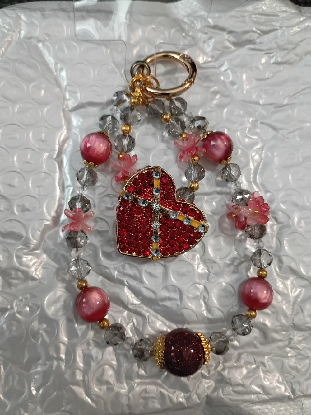 Handcrafted Red Heart Bead Keychain